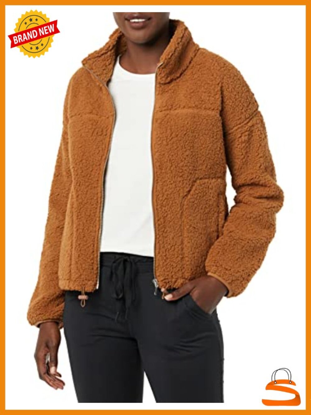 Women's Sherpa Lined Fleece Zip-Up Jacket Stand Neck Long Sleeve